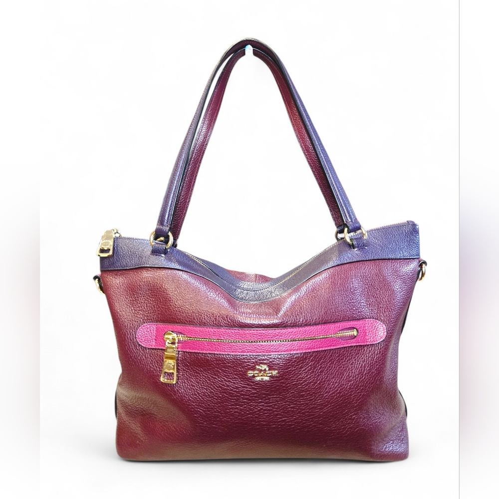 Coach Tyler Pebbled Leather Colorblocked Shoulder Handbag In Purple